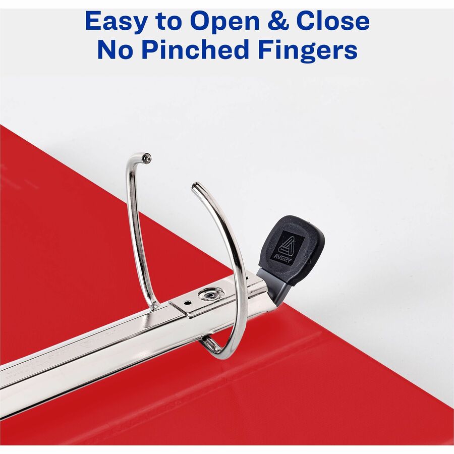 Avery&reg; One Touch Ring Heavy-Duty View Binder - 3" Binder Capacity - 670 Sheet Capacity - 3 1/2" Spine Width - 3 x 3" Ring(s) - Fastener(s): D-Ring - Pocket(s): 4, Internal - Linen pattern - Polypropylene, Plastic - Red - Recycled - Heavy Duty, One ...