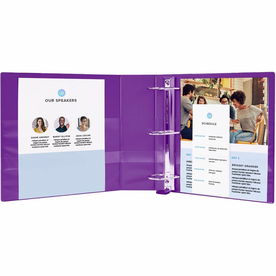 Avery&reg; One Touch Heavy-Duty View Binder - 2" Binder Capacity - Letter - 8 1/2" x 11" Sheet Size - 540 Sheet Capacity - 2 4/5" Spine Width - 2" Ring(s) - Fastener(s): D-Ring - Pocket(s): 4, Internal - Linen pattern - Purple - Recycled - Heavy Duty, ...