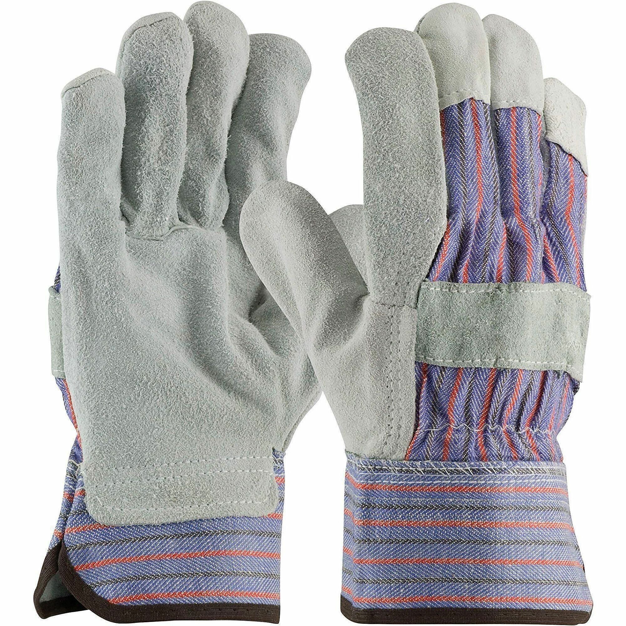 PIP Leather Palm Work Gloves - Large Size - Leather - White - Water Resistant, Wing Thumb, Breathable, Flexible, Knuckle Strap, Elastic Closure - For Material Handling, Maintenance, Construction - 12 / Pack