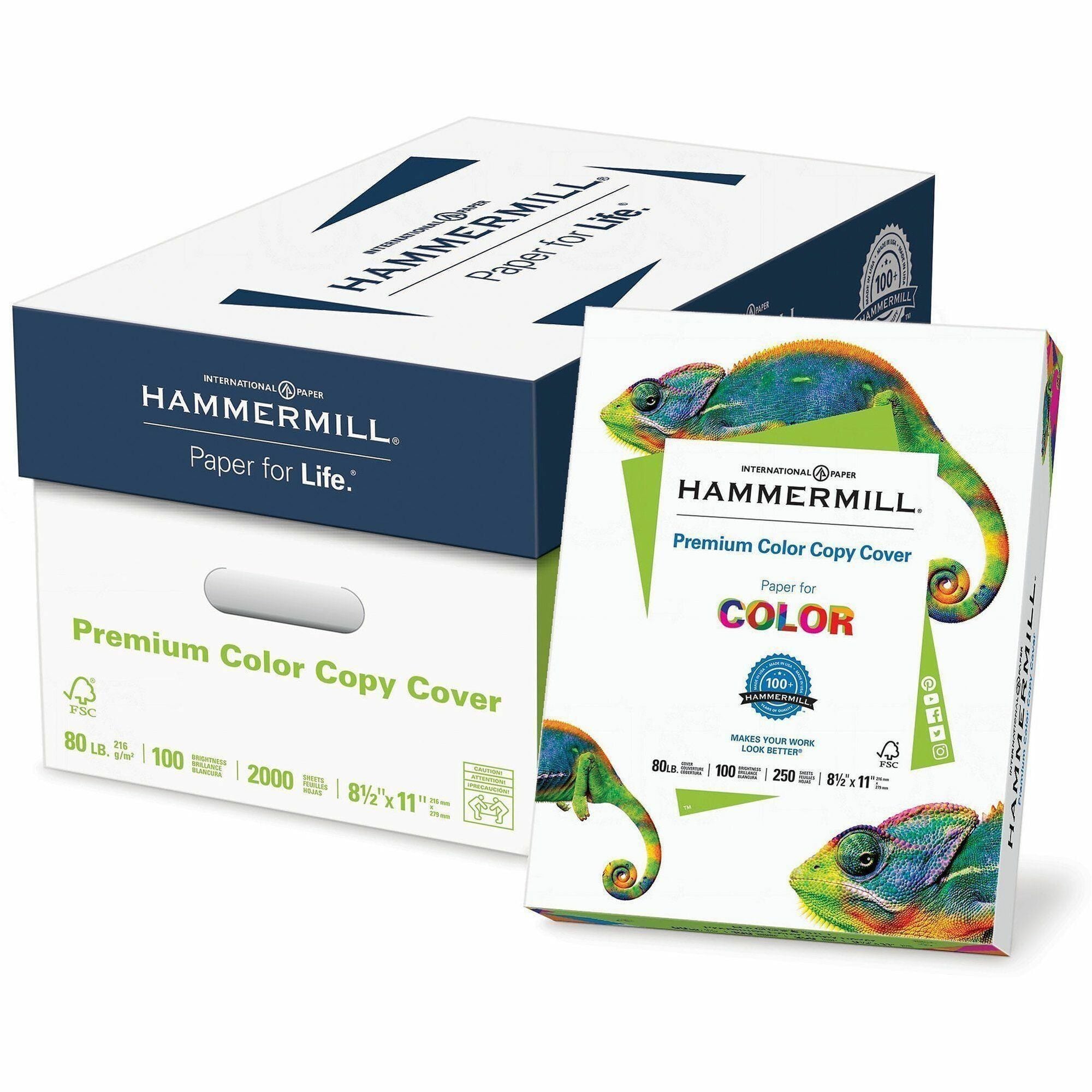 Hammermill Premuim Color Copy Cover Paper - 100 Brightness - Letter - 8 1/2" x 11" - 80 lb Basis Weight - Ultra Smooth - Durable, Jam-free, Acid-free - White - 250 Sheets per Ream - 8 / Carton