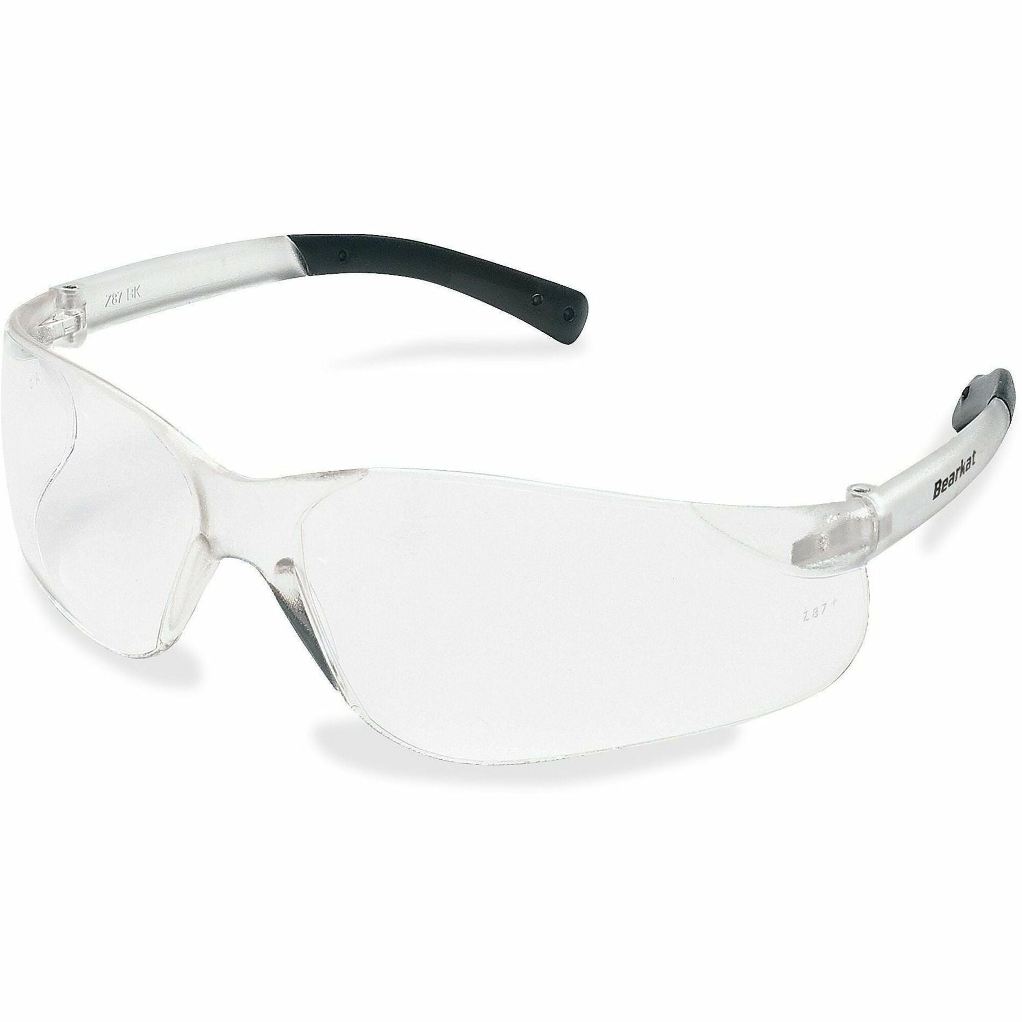 MCR Safety BearKat Safety Glasses - Ultraviolet Protection - Polycarbonate - Clear - Clear Lens - Black Frame - Non-slip, Comfortable, Wraparound Lens, Flexible, Rubberized, UV Resistant - 12 / Box