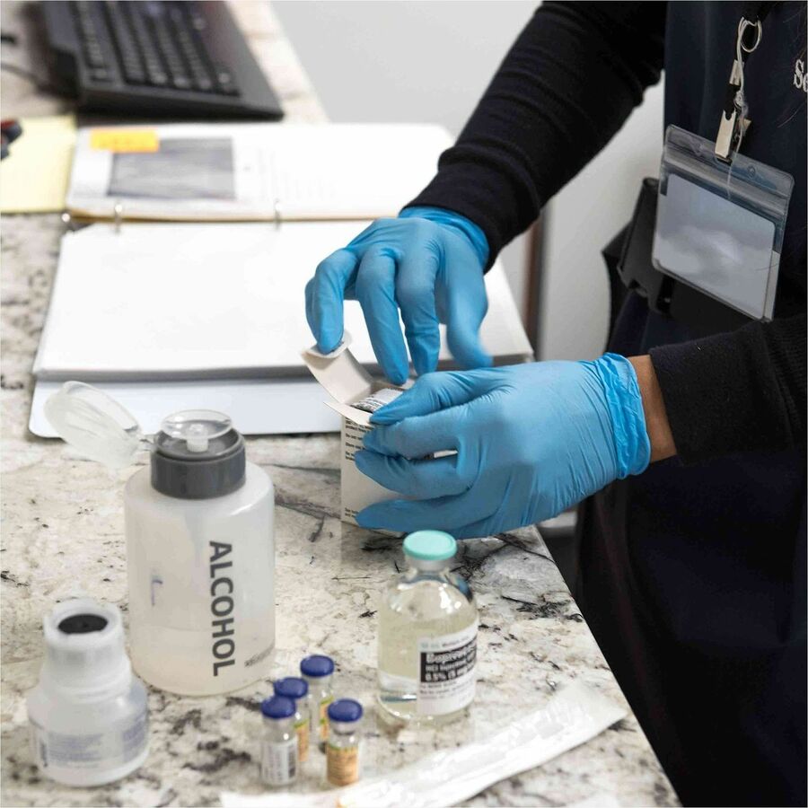 Ammex Nitrile Powder-Free Exam Gloves - 3 mil Thickness x 12.36" Glove Length - Body Fluid, Pathogen Protection - Large Size - For Right/Left Hand - Nitrile - Blue - Durable, Latex-free, Chlorinate, Ambidextrous, Non-sterile, Textured Fingertip, Punctu...