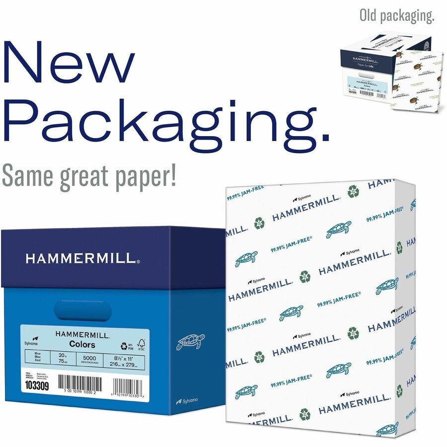 Hammermill 24lb Color Paper - Letter - 8 1/2" x 11" - 24 lb Basis Weight - Jam-free, Eco-friendly - Blue - 500 Sheets per Ream - 10 / Carton