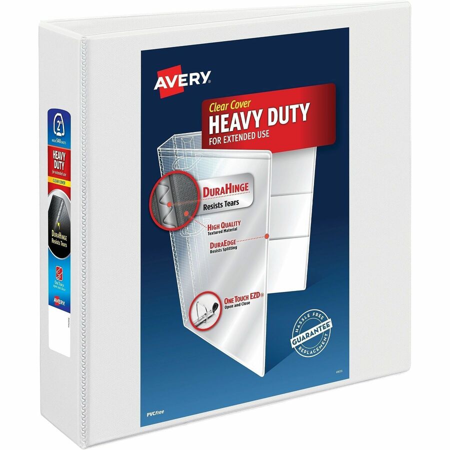 Avery&reg; One Touch Heavy-Duty View Binder - 2" Binder Capacity - 540 Sheet Capacity - 2 4/5" Spine Width - 2" Ring(s) - Fastener(s): D-Ring - Pocket(s): 4, Internal - Linen pattern - White - Recycled - Heavy Duty, One Touch Ring, Long Lasting, Tear R...