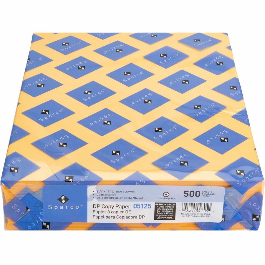 Sparco Premium Grade Pastel Color Copy Paper - Letter - 8 1/2" x 11" - 20 lb Basis Weight - Lint-free, Archival-safe, Acid-free - Goldenrod - 500 Sheets per Ream - 10 / Carton