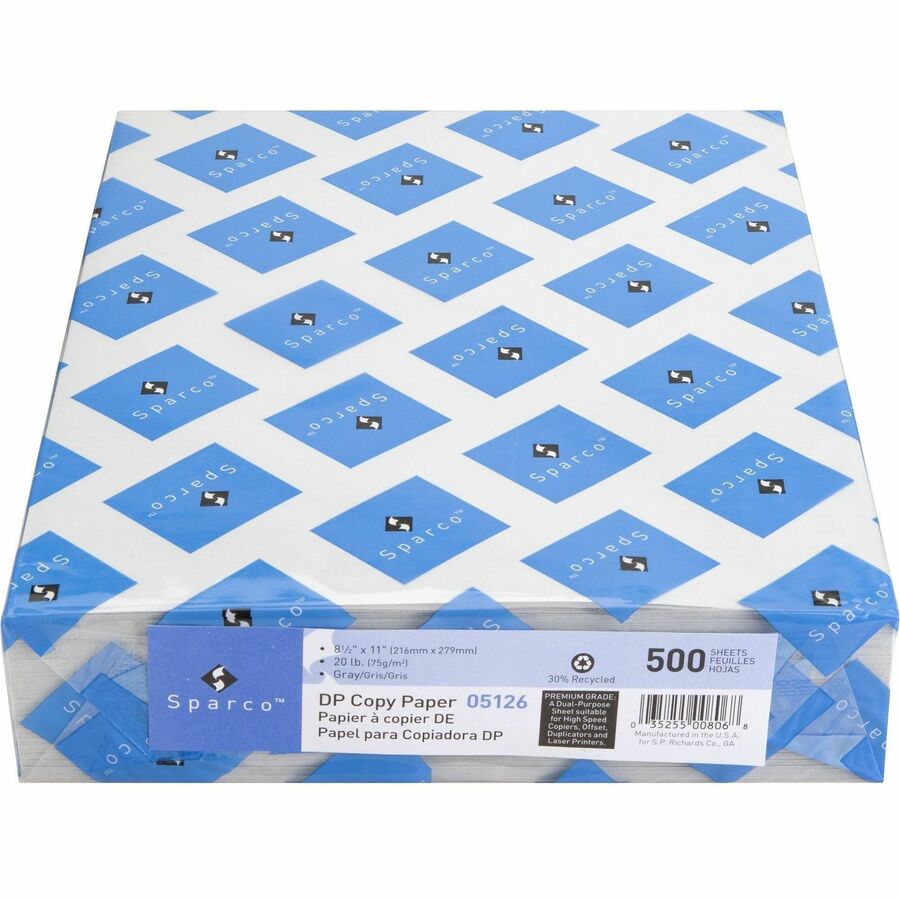 Sparco Premium Grade Pastel Color Copy Paper - Letter - 8 1/2" x 11" - 20 lb Basis Weight - Lint-free, Archival-safe, Acid-free - Gray - 500 Sheets per Ream - 10 / Carton
