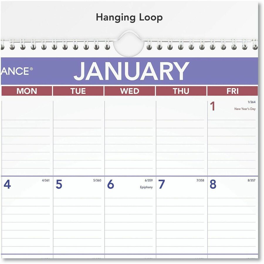 At-A-Glance Write-on/Wipe-off Laminated Monthly Wall Calendar - Medium - Julian Dates - Monthly - 12 Month - January 2026 to December 2026 - 1 Month Single Page Layout - 12" x 17" Sheet Size - White Sheet - 1.56" x 2.44" Block - Wire Bound - Blue, Whit...