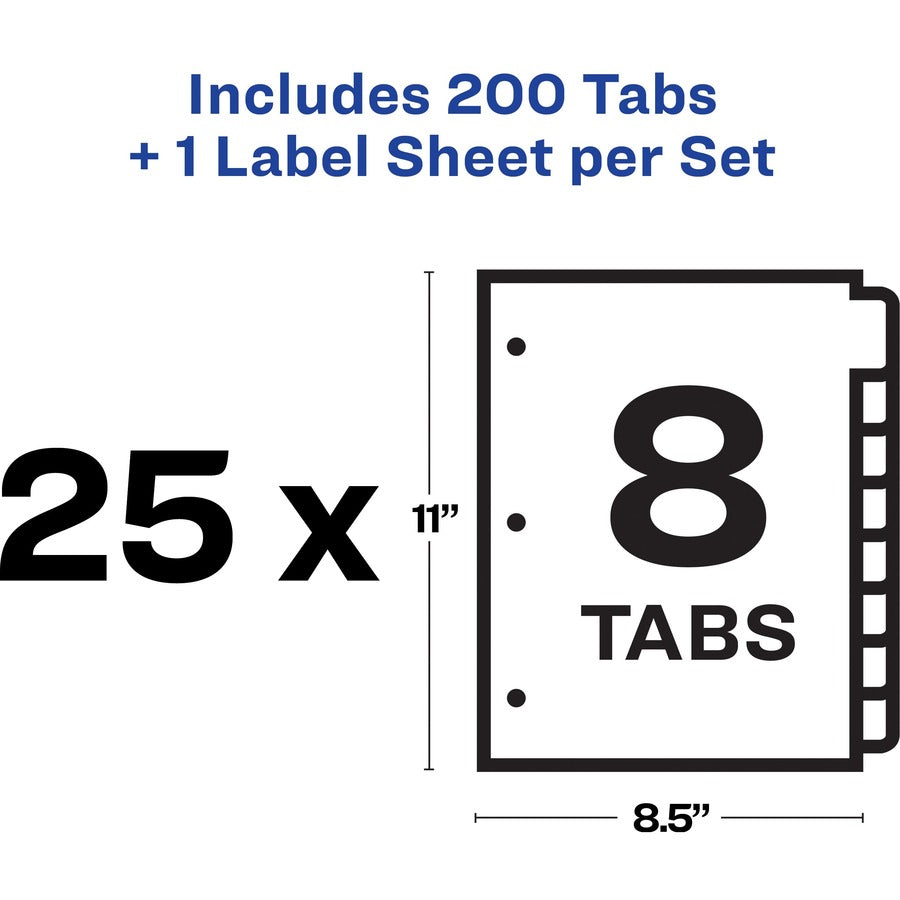 Avery&reg; Index Maker Index Divider - 200 x Divider(s) - 8 - 8 Tab(s)/Set - 8.5" Divider Width x 11" Divider Length - 3 Hole Punched - White Paper Divider - Multicolor Paper Tab(s) - 1 Box