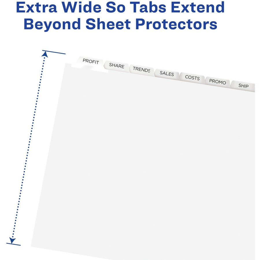 Avery&reg; Index Maker Index Divider - 8 x Divider(s) - 8 - 8 Tab(s)/Set - 9.3" Divider Width x 11.25" Divider Length - 3 Hole Punched - White Paper Divider - White Paper Tab(s) - Hole-punched, Printable, Durable, Tear Resistant, Extra Wide Divider, Do...
