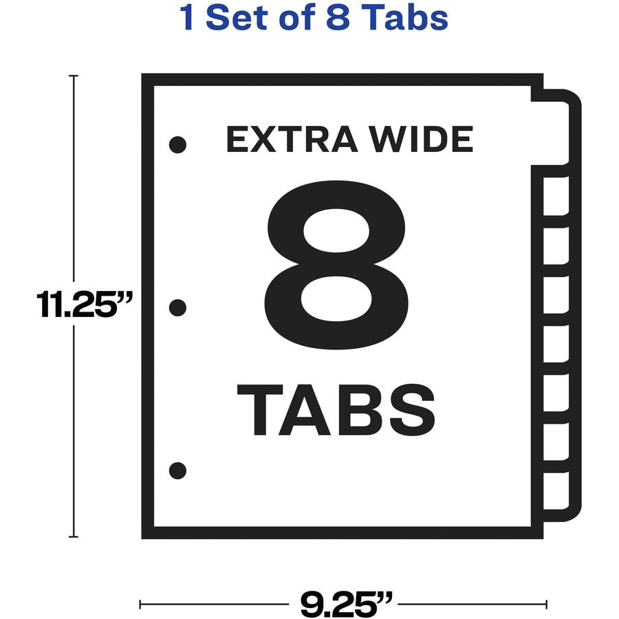 Avery&reg; Index Maker Index Divider - 8 x Divider(s) - 8 - 8 Tab(s)/Set - 9.3" Divider Width x 11.25" Divider Length - 3 Hole Punched - White Paper Divider - White Paper Tab(s) - Hole-punched, Printable, Durable, Tear Resistant, Extra Wide Divider, Do...