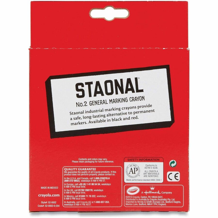 Crayola Staonal Marking Crayon - 5" Length x 0.6" Diameter - Red - 8 / Box