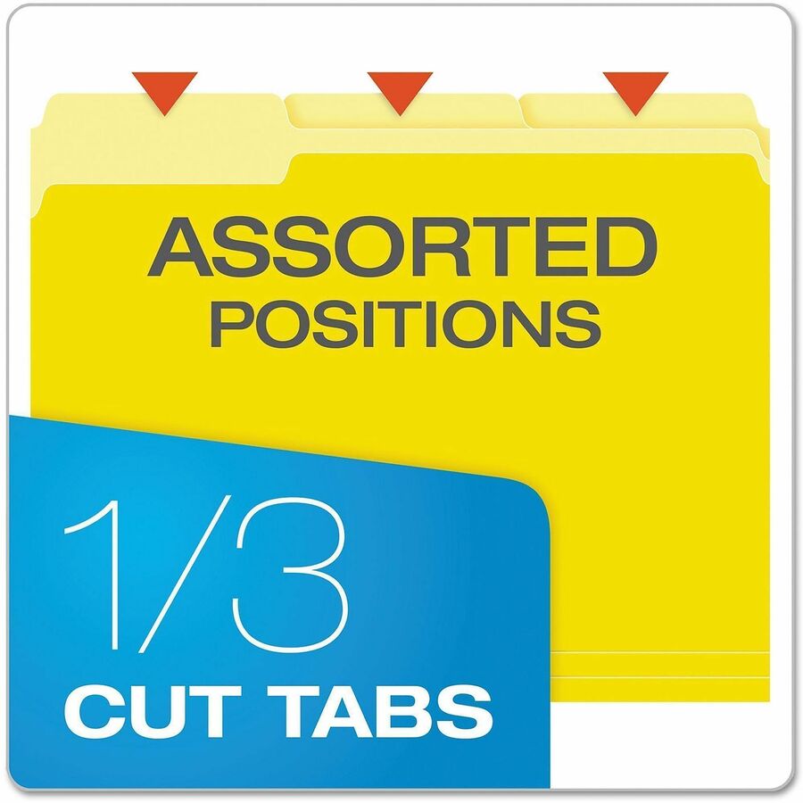 Pendaflex 1/3 Tab Cut Letter Top Tab File Folder - 8 1/2" x 11" - Top Tab Location - Assorted Tab Position - 11 pt. - 1 Plys - Yellow - Acid-free - 100 / Box