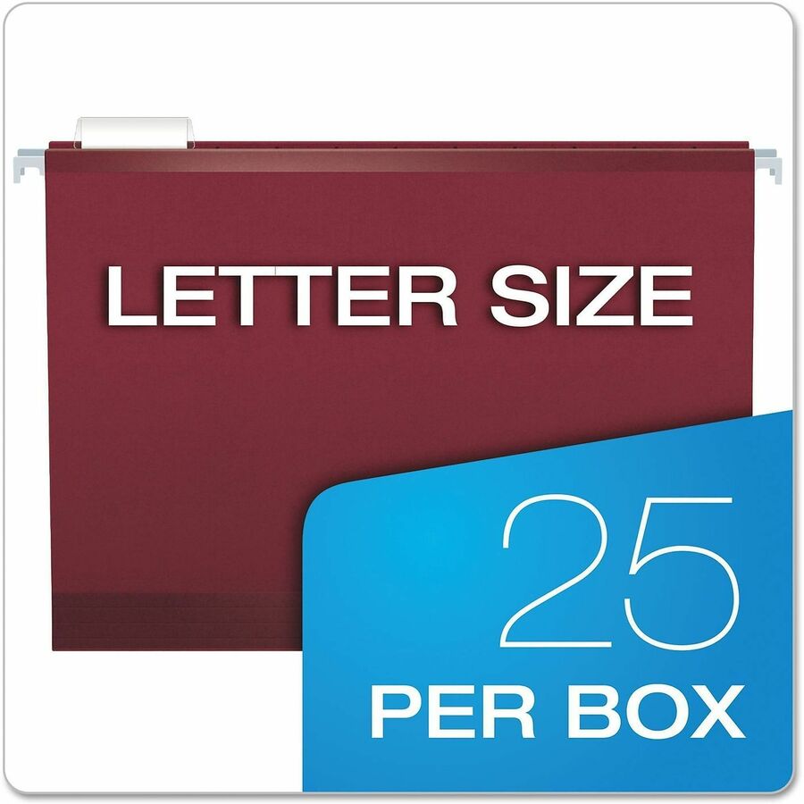 Pendaflex 1/5 Tab Cut Letter Hanging Folder - 8 1/2" x 11" - Burgundy - Reinforced - 25 / Box