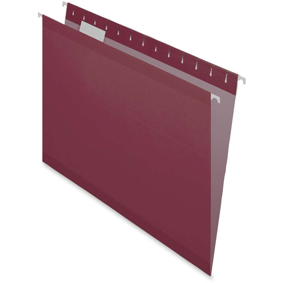 Pendaflex 1/5 Tab Cut Letter Hanging Folder - 8 1/2" x 11" - Burgundy - Reinforced - 25 / Box
