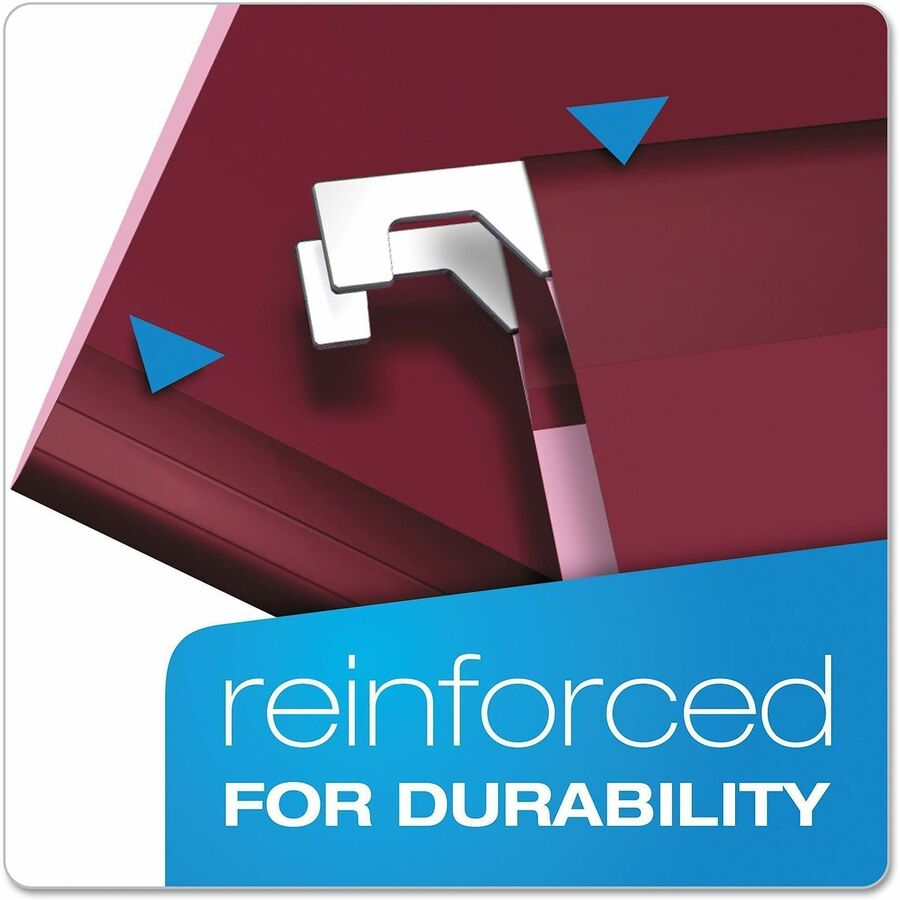 Pendaflex 1/5 Tab Cut Letter Hanging Folder - 8 1/2" x 11" - Burgundy - Reinforced - 25 / Box
