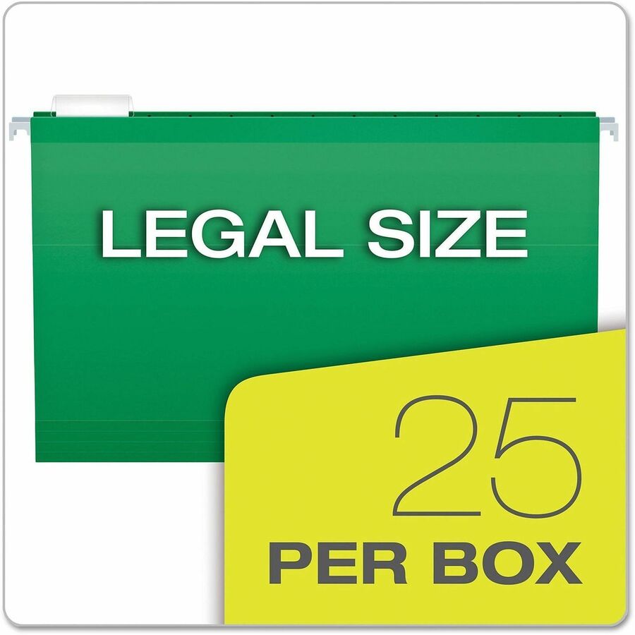 Pendaflex 1/5 Tab Cut Legal Hanging Folder - 8 1/2" x 14" - Bright Green - 25 / Box