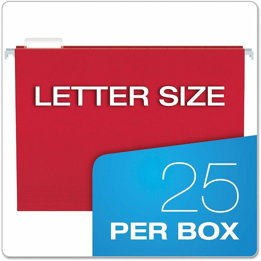 Pendaflex Essentials 1/5 Tab Cut Letter Recycled Hanging Folder - 8 1/2" x 11" - Yellow, Red, Blue - 100% Recycled - 25 / Box