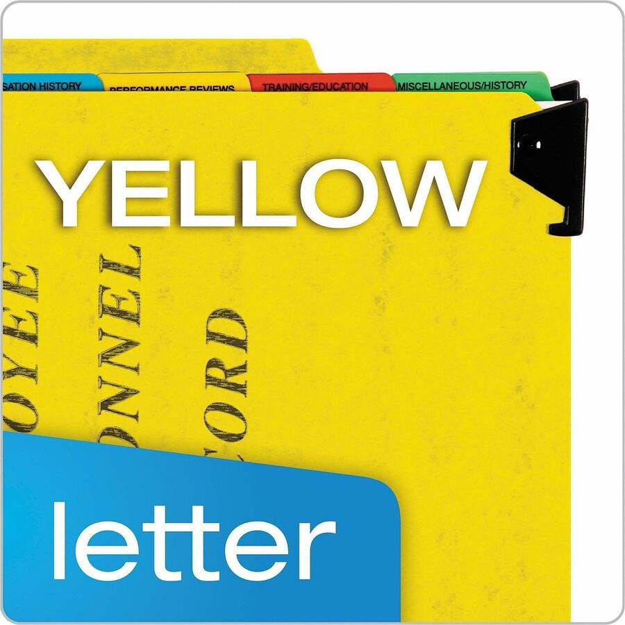Pendaflex 1/3 Tab Cut Hanging Folder - 9 1/2" x 11 3/4" - 2" Expansion - 1" for Folder - 5 Divider(s) - 20 pt. - Pressguard - Yellow - Tab Divider, Moisture Resistant, Reinforced Gusset, Rip Resistant - 1 Each