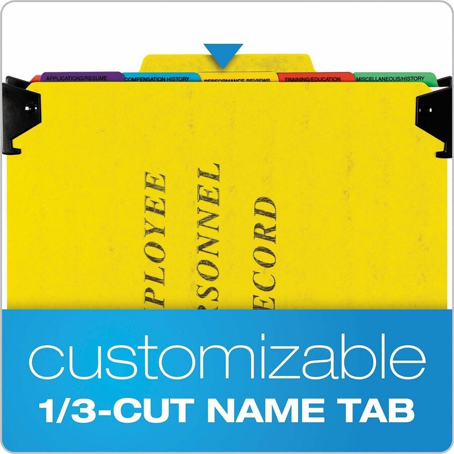 Pendaflex 1/3 Tab Cut Hanging Folder - 9 1/2" x 11 3/4" - 2" Expansion - 1" for Folder - 5 Divider(s) - 20 pt. - Pressguard - Yellow - Tab Divider, Moisture Resistant, Reinforced Gusset, Rip Resistant - 1 Each