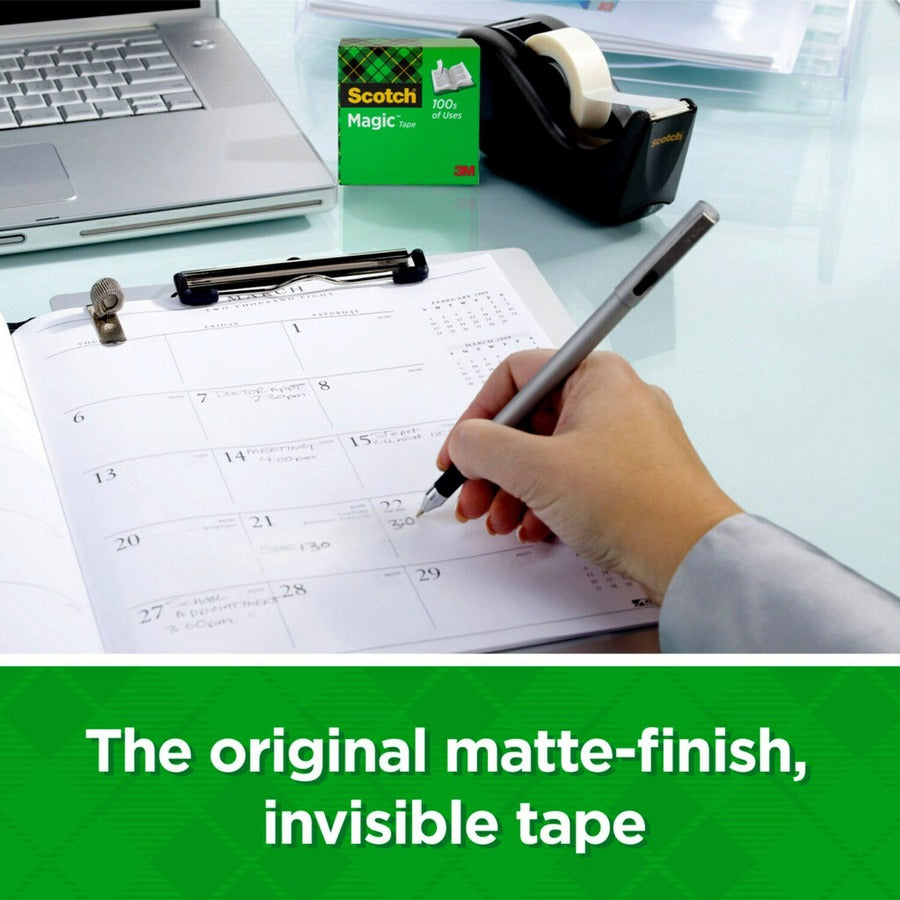 Scotch Dispensing Matte Finish Magic Tape - 22.22 yd Length x 0.50" Width - 1" Core - Clear - Permanent Adhesive Backing - Dispenser Included - Handheld Dispenser - Split Resistant, Tear Resistant - For Mending, Splicing - 1 Roll