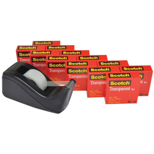 Scotch Transparent Tape and Scotch C60 Dispenser - 27.78 yd Length x 0.75" Width - 1" Core - Clear - Dispenser Included - Desktop Dispenser - Moisture Resistant, Stain Resistant, Long Lasting - For Multipurpose, Label Protection, Wrapping, Mending - 12...