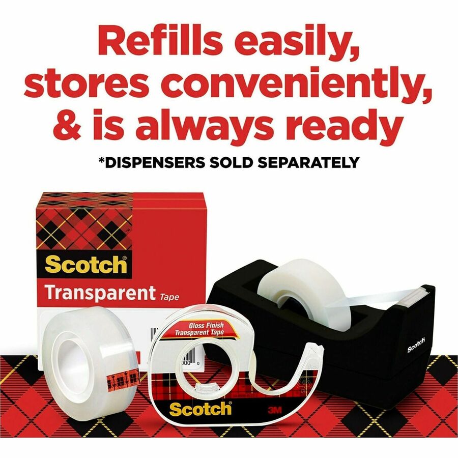 Scotch Transparent Tape and Scotch C60 Dispenser - 27.78 yd Length x 0.75" Width - 1" Core - Clear - Dispenser Included - Desktop Dispenser - Moisture Resistant, Stain Resistant, Long Lasting - For Multipurpose, Label Protection, Wrapping, Mending - 12...