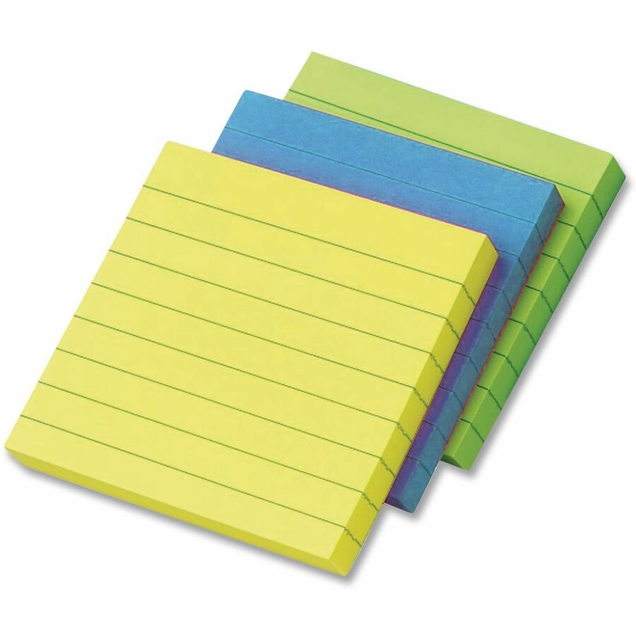Post-it&reg; Lined Notes in Ultra Colors - 600 - 4" Flag/Note Width x 4" Flag/Note Length - Square - Ruled - Ultra Assorted - Self-adhesive, Repositionable - 3 / Pack