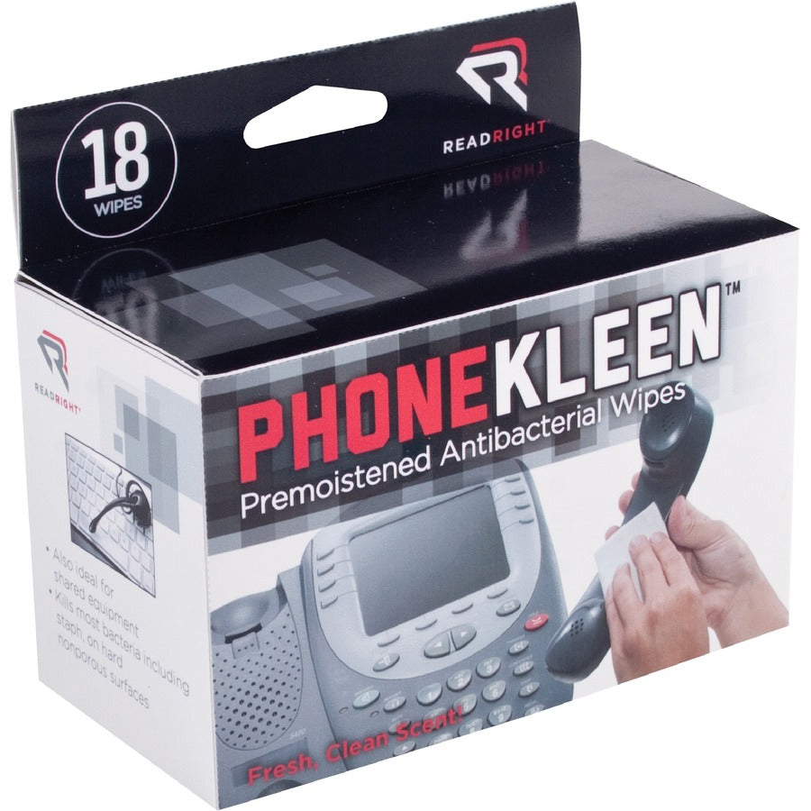 Read Right PhoneKleen Antibacterial Wipes - Pre-moistened - 18 / Box
