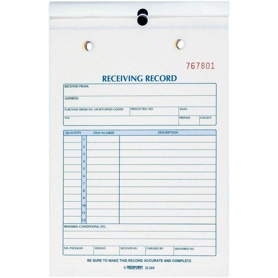 Rediform Carbonless Receiving Record Slip Book - 50 Sheet(s) - Stapled - 3 Part - Carbonless Copy - 5.50" x 7.87" Sheet Size - 2 x Holes - White Sheet(s) - Black Print Color - 1 Each