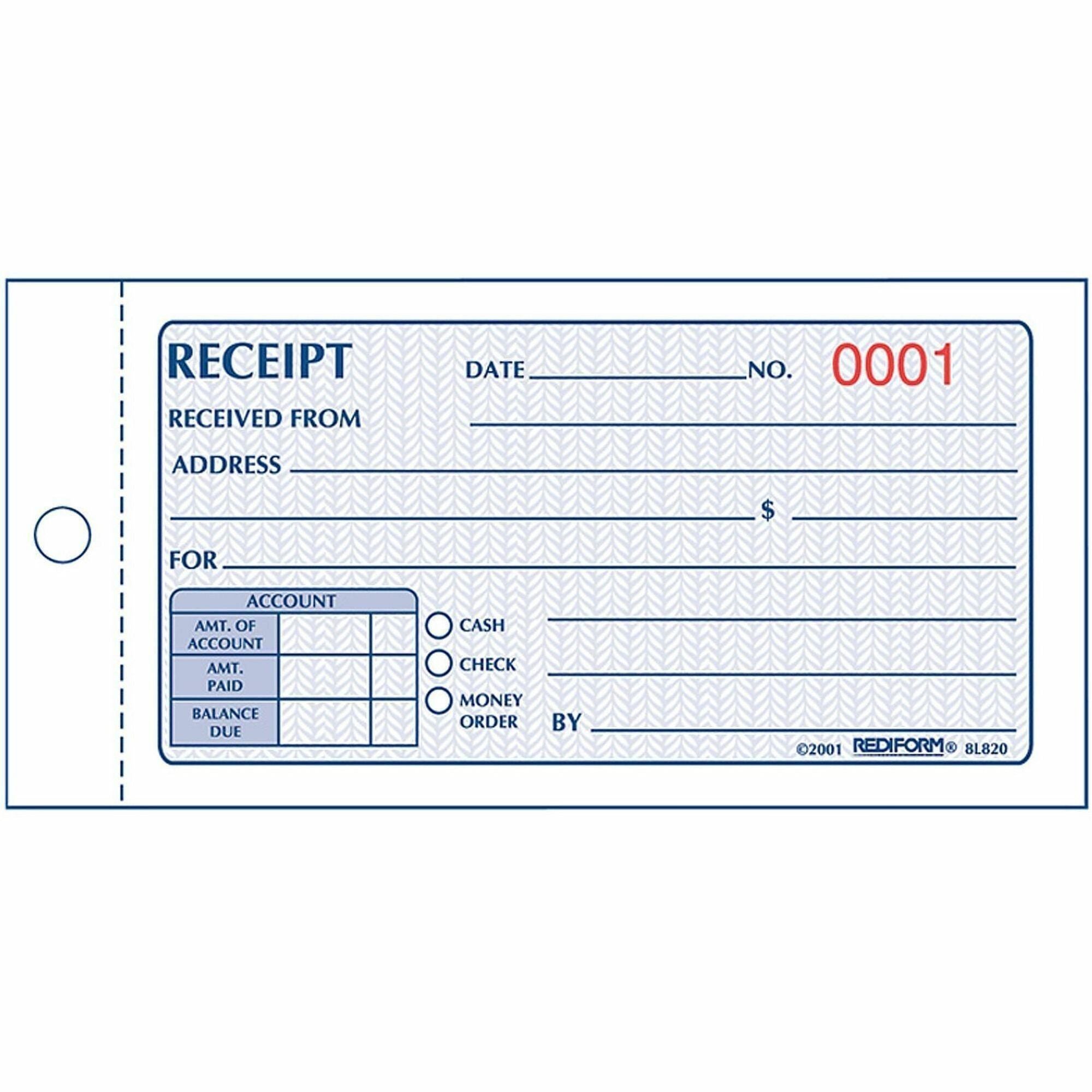 Rediform Money Receipt 2/Part Collection Forms - 50 Sheet(s) - 2 Part - Carbonless Copy - 5" x 2.75" Sheet Size - White, Yellow - Assorted Sheet(s) - 1 Each