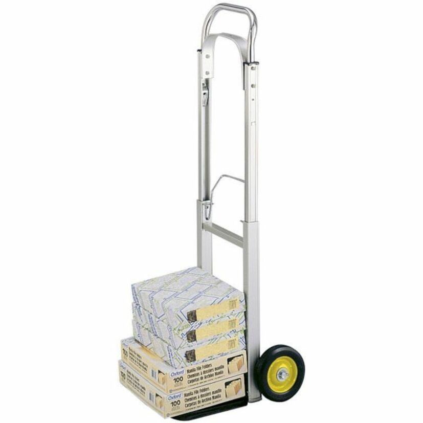 Safco Hideaway Compact Hand Truck - Folding Handle - 250 lb Load Capacity - 2 Casters - 6" Caster Size - Steel, Rubber - 15.50" Width x 16.50" Depth x 43.50" Height - Aluminum Frame - Silver - 1 Each