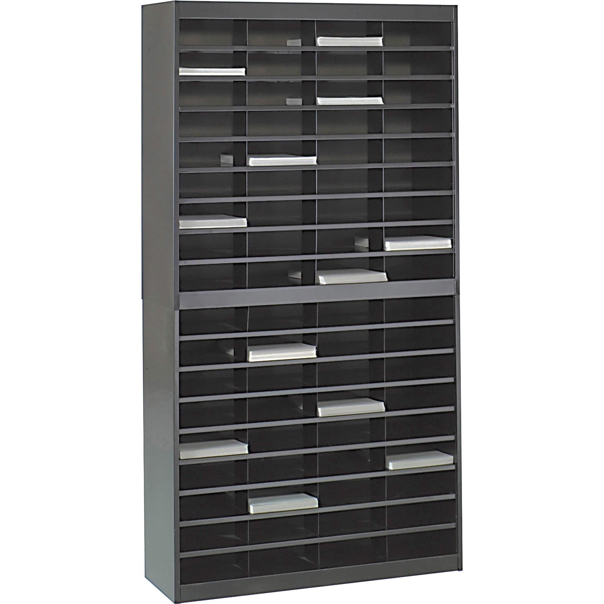 Safco 72-Compartment Literature Organizer - 750 x Sheet - 72 Compartment(s) - Compartment Size : 3" x 9" x 12.25" - 71" Height x 37.50" Width x 12.75" Depth - Floor - Interlockable - 50% Recycled - Black - Steel, Fiberboard - 1 Each