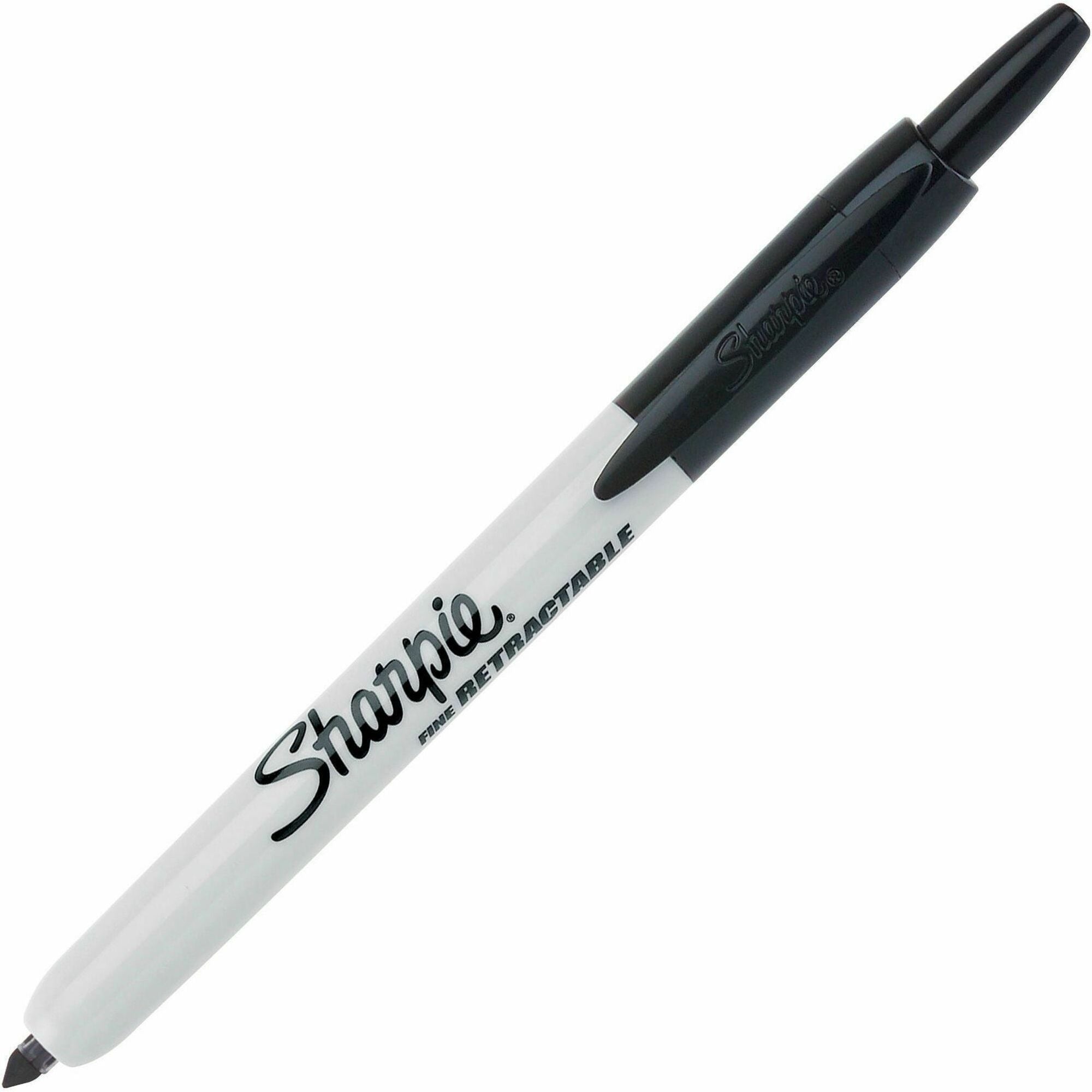 Sharpie Retractable Permanent Marker - Fine Marker Point - Retractable - Black Ink - 1 - 1 Dozen