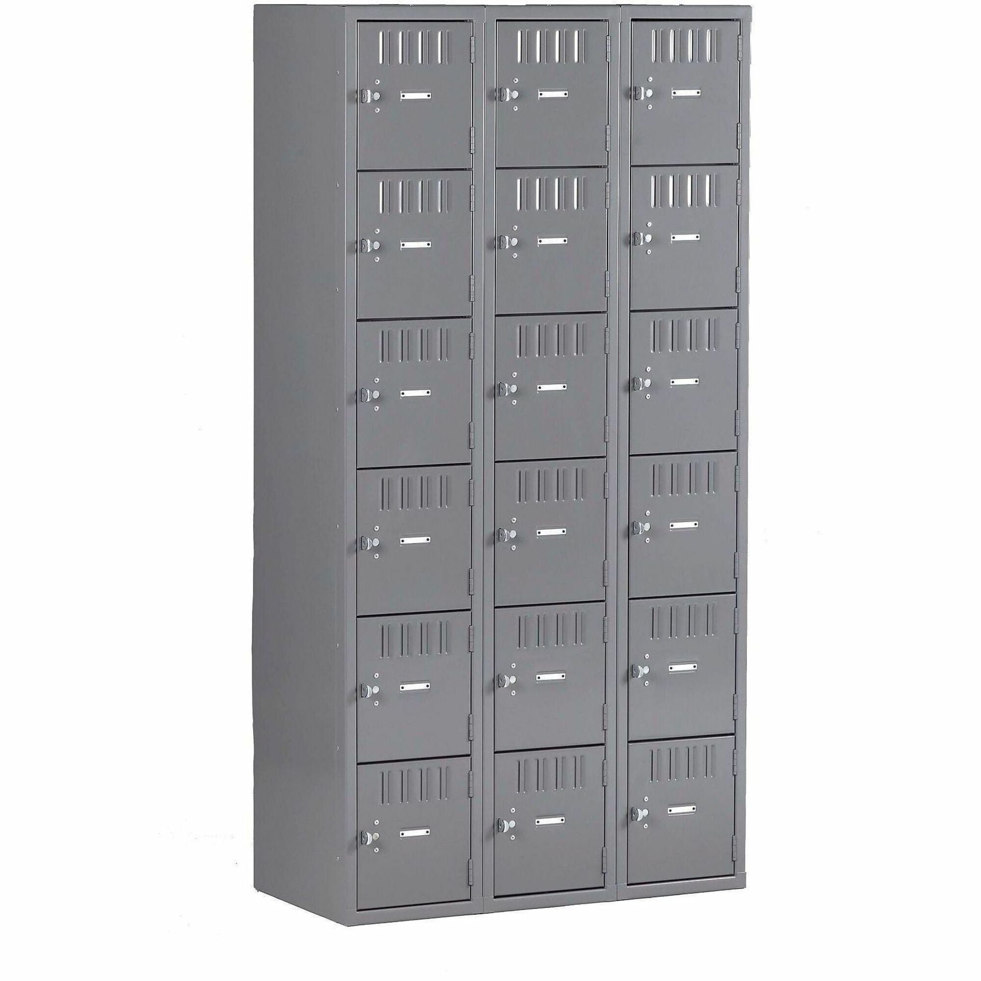 Tennsco 6-Tier No Legs Steel Box Lockers - Internal Size 12" Height x 12" Width x 18" Depth - Overall Size 72" Height x 36" Width x 18" Depth - Medium Gray - Steel