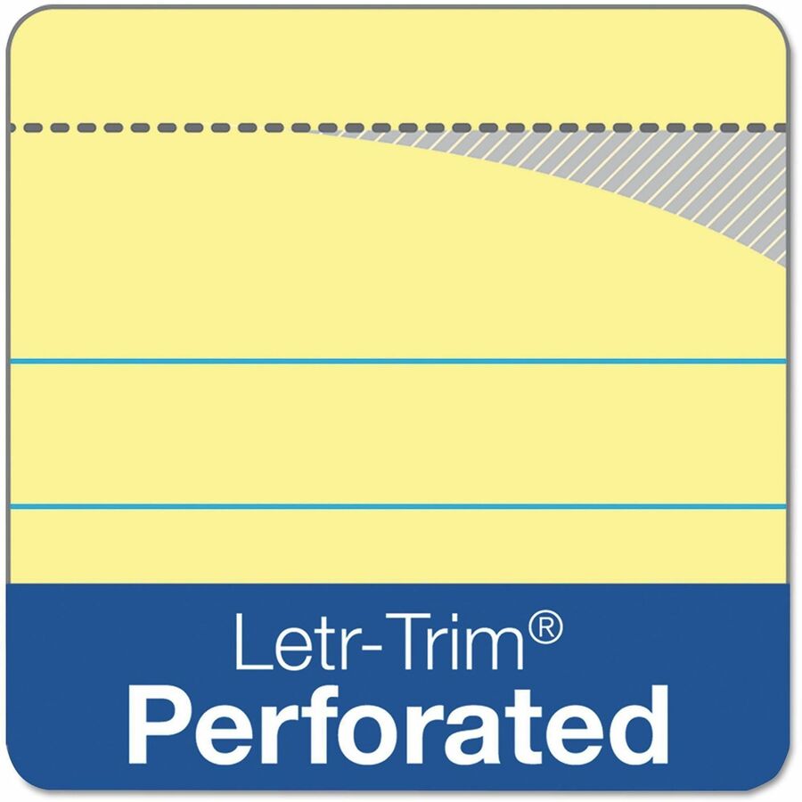 TOPS Letr-Trim Perforated Law-ruled Writing Pad - 100 Sheets - 0.34" Ruled - 16 lb Basis Weight - 8 1/2" x 11 3/4" Sheet Size - Canary Paper - Marble Green Binding - Perforated, Hard Cover - 6 / Pack