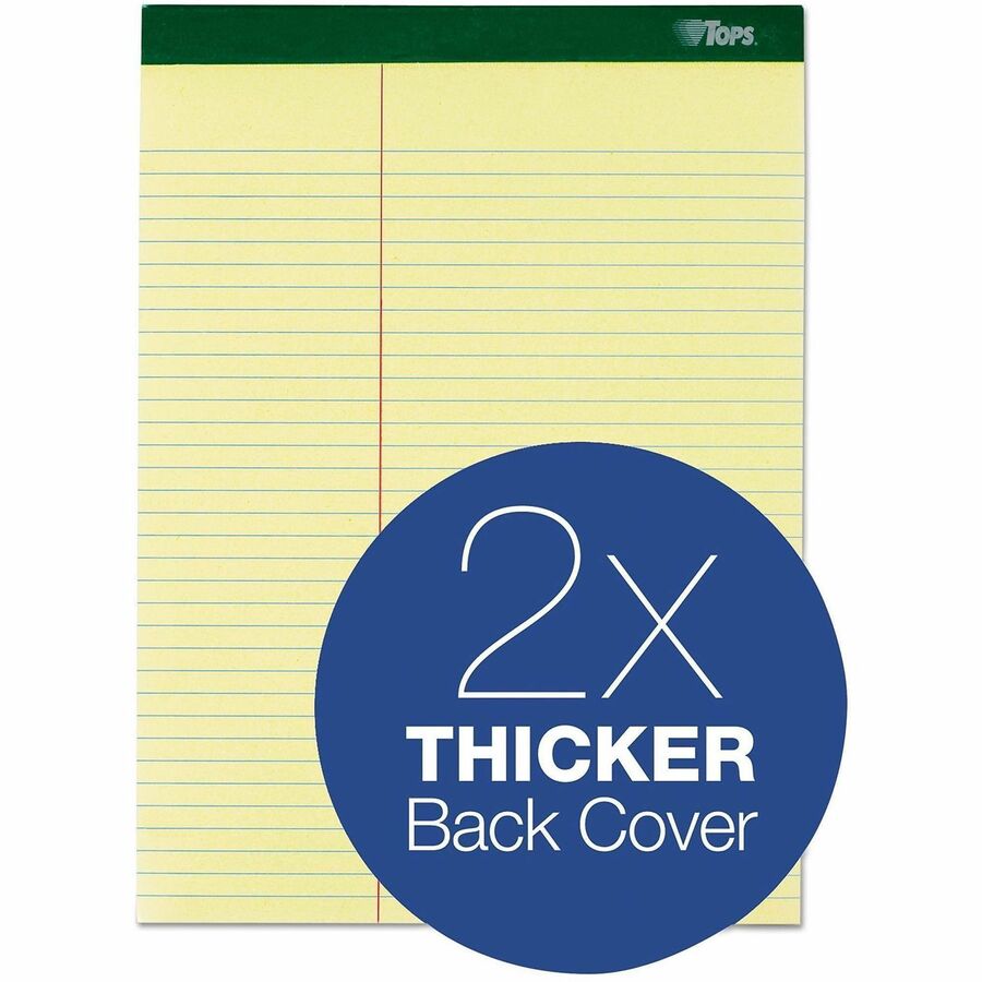 TOPS Letr-Trim Perforated Law-ruled Writing Pad - 100 Sheets - 0.34" Ruled - 16 lb Basis Weight - 8 1/2" x 11 3/4" Sheet Size - Canary Paper - Marble Green Binding - Perforated, Hard Cover - 6 / Pack