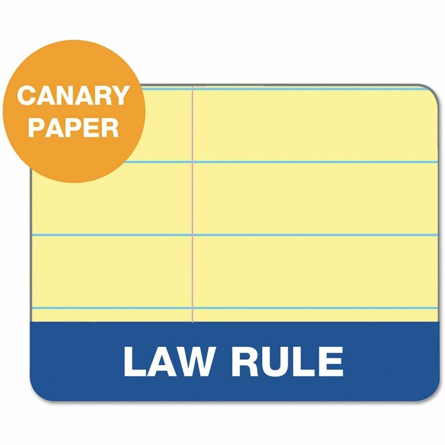 TOPS Letr-Trim Perforated Law-ruled Writing Pad - 100 Sheets - 0.34" Ruled - 16 lb Basis Weight - 8 1/2" x 11 3/4" Sheet Size - Canary Paper - Marble Green Binding - Perforated, Hard Cover - 6 / Pack