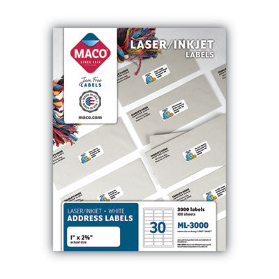 MACO® White Laser/Inkjet Shipping & Return Address Labels