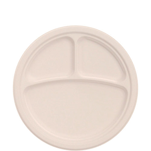 Compostable Molded Fiber Dinnerware, Proplanet Seal, 3-compartment Plate, 10.2