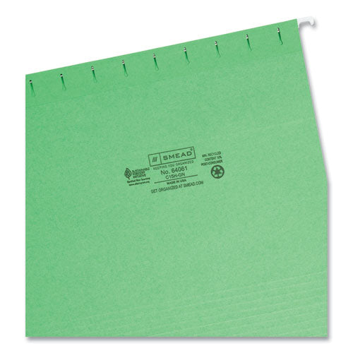 Colored Hanging File Folders With 1/5 Cut Tabs, Letter Size, 1/5-cut Tabs, Green, 25/box